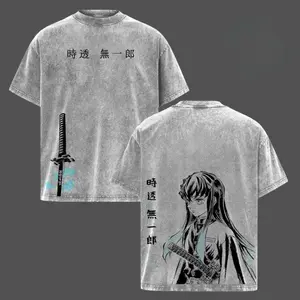 Tokitou Muichirou Washed Oversized T-Shirt, Mist Hashira Demon Slayer Anime Graphic Tee, Vintage Double Printed Heavy Cotton Top, Unisex Streetwear Manga Inspired Apparel