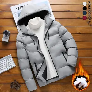 Men's Lightweight Outdoor Windproof Jacket, Men's Stylish Zip-Up Hooded Coat, Thick Warm Cotton Coat, Suitable for Autumn and Winter, Ideal for Cold Weather Casual Fleece Grey Beige