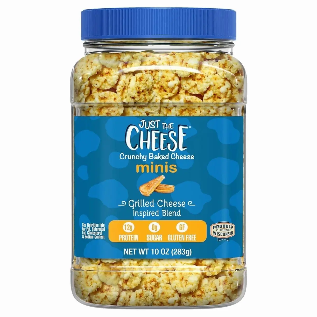 Just the Cheese Minis – Grilled Cheese Crisps, 10 oz Jar, Delicious Low-Carb Lifestyle Protein Chips, High-Protein, Gluten-Free Crisps, Keto-Friendly, Zero Sugar, Perfect Snack for Adults