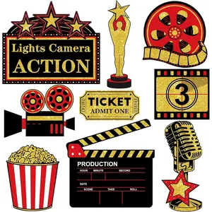 45 count Movie Night Party Decorations Movie Party Cutouts Red Carpet Paper Cutouts Cards for Bulletin Board Classroom School Photo Prop (Red Golden Black)