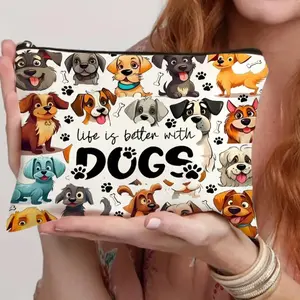 Women's Dog Print Makeup Bag, Travel Cosmetic Organizer, Portable Toothbrush Case, Large Capacity Zipper Design, Perfect Gift