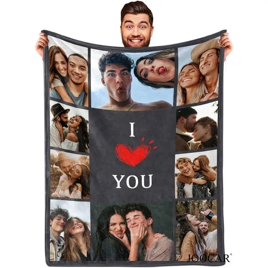 JOOCAR DayOfShe I Love You Couples Gifts Custom Photo Blanket for Girlfriend Boyfriend Gifts, Personalized Picture Blankets for Christmas Couples Gift