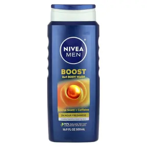 Nivea Men, Boost 3-In-1 Body Wash, Citrus Scent + Caffeine, 16.9 fl oz (500 ml)