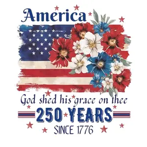 1776-2026 250 Years of American Independence Floral Flag Sticker, Patriotic USA God Shed His Grace Vinyl Decal for Car, Truck, Window, Fridge, 3 PCS (12*15cm)