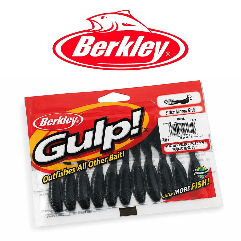 Berkley Gulp Minnow Grub 3" Soft Bait 18 Pack - Black & Pearl White