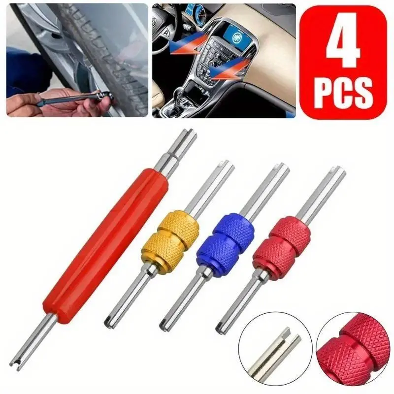 4Pcs Colorful Car Air Conditioner Valve Core Wrench Double American Spool Head Installation Tool Valve Core Removal Screwdriver