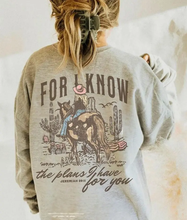 [Sale off up to 50%] Christian Western Sweatshirt Bible Verse Horse Graphic, Boho Style