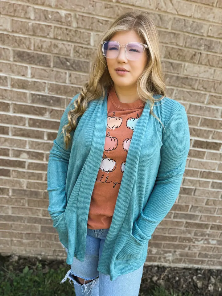 The Ribbed Cardigan | Teal
