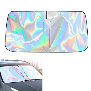 Windshield Sun Shade with Storage Pouch Keep Interior Cool, Foldable Laser Titanium Silver Front Window Shield Blocker Screen Visor Protector Cover Universal Fit for Car Truck SUVs (S)