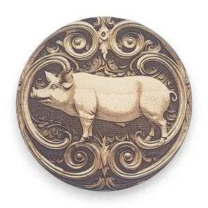 Rustic Pig Wood Ornament with Detailed Engraving - Country Life Symbols