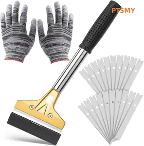 Razor Blade Scraper Tool, 4 Inch, Floor Razor Scraper Tool with 20 Extra Carbon Steel Blades and a Pair of Safety Gloves