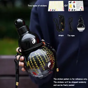 32oz 1000ML Gourd Shape Water Bottle with 3D Stickers, Outdoor Sports Water Jug with Cup Lid and Portable Carry Strap, Sports Drinking Bottle, Travel Water Bottle