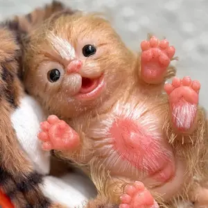 Reborn Baby Doll 6 Inch Cute Silicone Cat 3D Skin Texture Full Body Soft Solid Silicone Realistic Appearance Hand-Painted Collectible