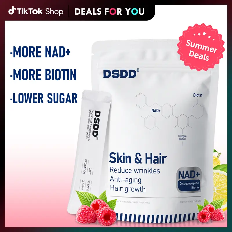 DSDD NAD Plus Advanced & Biotin & Collagen Drink Mix for ANTl-Aging Support Hair Growth Energy Fitness Dietary Edible Healthcare Supplement