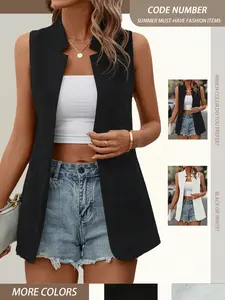 Summer New Tiktok Fashion Trend Women's Suit Vest Sleeveless Jacket, Sexy Plain Style, Tops