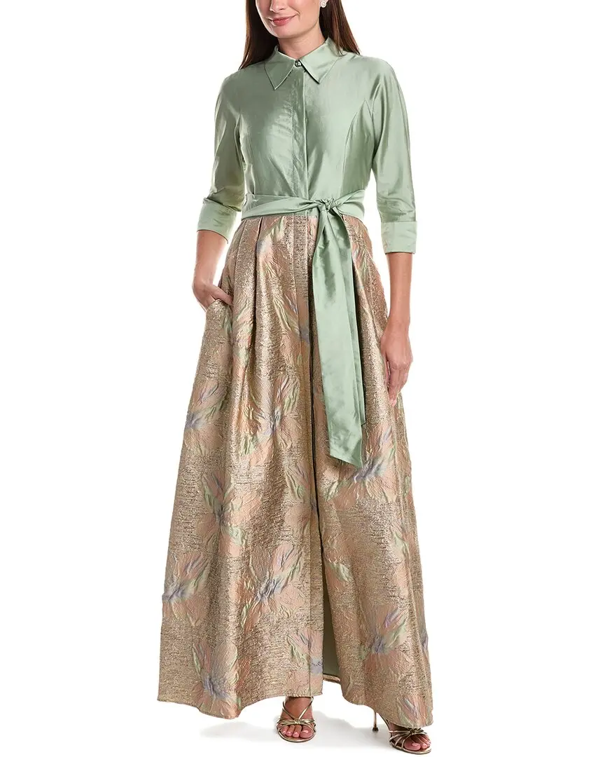 Teri Jon by Rickie Freeman Taffeta Shirt Waist Jacquard Skirt Gown