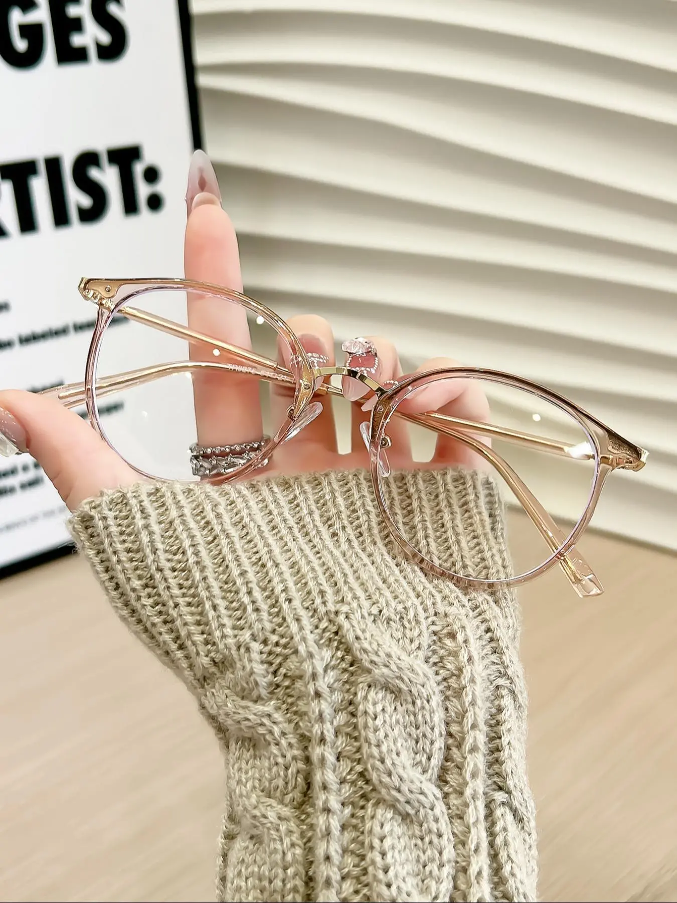Round Frame Light Blocking Glasses, Stylish Transparent Lens Glasses, Fashion Eyeglasses for Women & Men, Perfect Hipster Eyewear for Big Faces