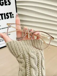 Round Frame Light Blocking Glasses, Stylish Transparent Lens Glasses, Fashion Eyeglasses for Women & Men, Perfect Hipster Eyewear for Big Faces