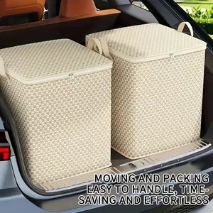 Extra Large Heavy-Duty Fabric Storage Bin with Zipper Closure - Sturdy Structured Square Organizer, Clothes Storage Organiser, Dustproof and Moisture-Proof - Oversized Moving Box, Storage for Bed, Closet or Under Bed - Beige/White/Gray - Ideal for Home