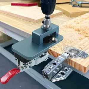 Woodworking 35mm Concealed Hinge Jig Kit, Aluminum Alloy Hinge Boring Jig Drilling Guide Locator for Face Frame Cabinet Cupboard, Hardware, Drill Attachment