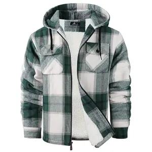 ZITY Men's Thick Plaid Fleece Lined Hooded Coat Winter Warm Shearling Full Zip Jacket with Sherpa Lining for Chilly Days Menswear Blue Navy Checkered Long Sleeve Casual Top Winter Outfits Men