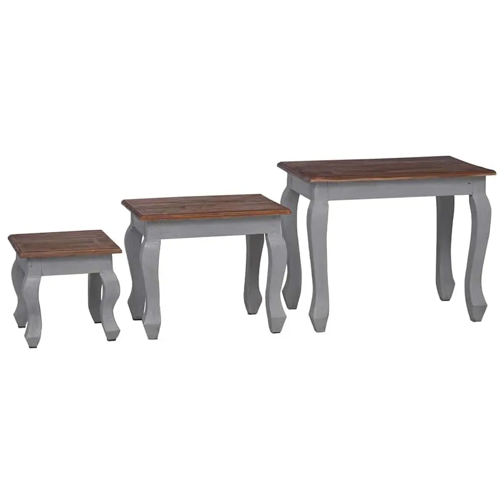 vidaXL Nest of Table Set 3 Piece, Stackable Coffee Table with Curved Legs, Side Table for Living Room Bedroom Office, Solid Mahogany Wood 244505