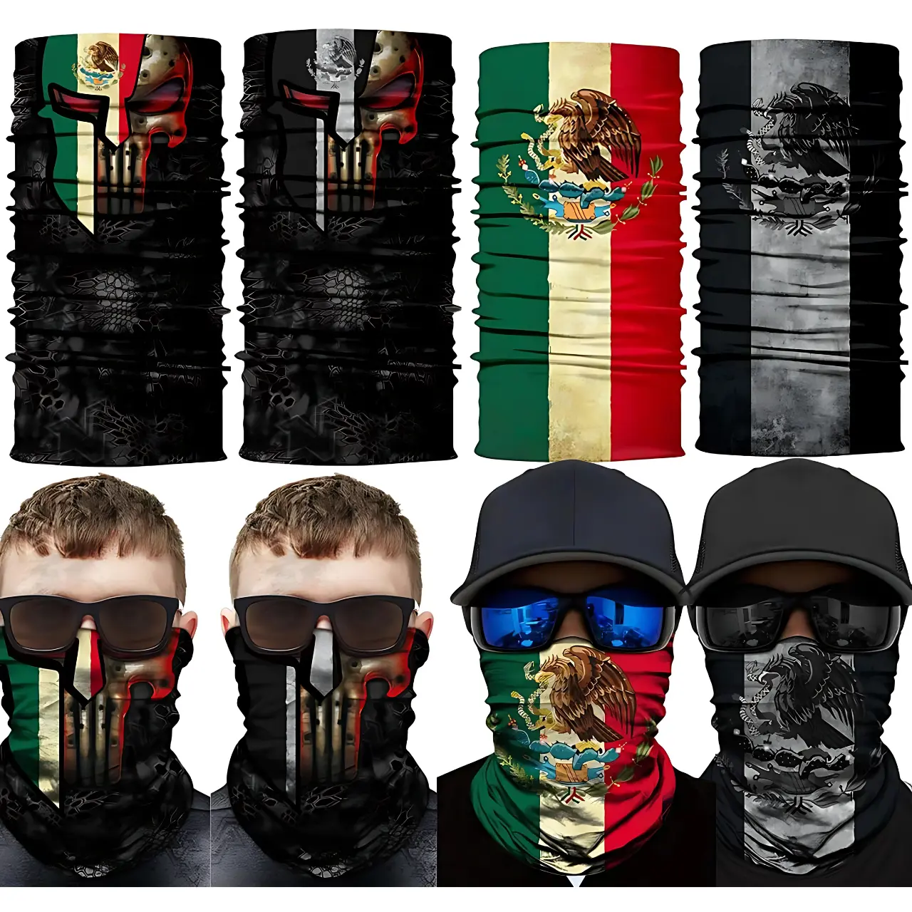 4 Pack Mexican Flag Skull Face Mask UV Neck Gaiter for Cycling Hiking  Fishing Outdoor Sports Universal Design, Motorcycle wind protection motorcycle  balaclava