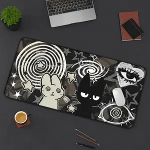 Dark Punk Pad Trippy Bunny & Cat Mousepad Alt Grunge Desk Mat Weirdcore Aesthetic Gaming Pad