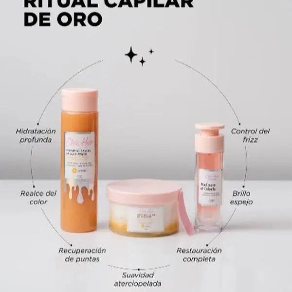 Kit Click Hair Reparación Brillo Intenso Set X 3 Mascarilla Shampoo & Ritual Capilar de Oro Hidratación Profunda Control del Frizz