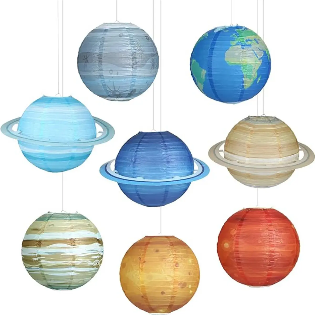 8 PCS Planet Paper Lanterns, 12 Inch Outer Space Party Decorations, Solar System Planets Lantern for Kids Space Theme Party Birthday Room Decorations