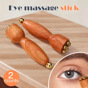 2 Counts Facial Massage Tool, Brass and Wooden Design for Eye Massage, Acupressure & Gua Sha Stick for Facial Care
