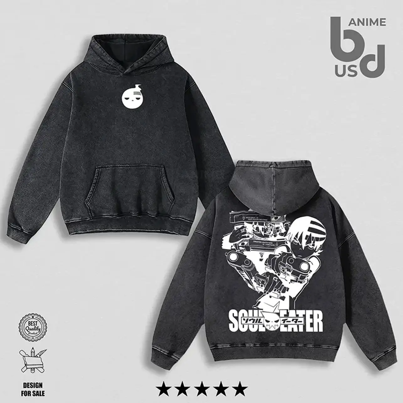 Death the Kid x Soul Eater Washed Hoodie Oversize Unisex, Double Printed Streetwear Anime Merch Gift For Fan JY9 Z7Y
