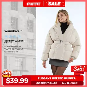 【Clearance】PUFFIT WarmCore Premium Regular Quilted Puffer With Adjustable Belt,Offering Enhanced Comfort and Durability,Metal Adjustable Waistband,Creating A Slimming,Sophisticated Aura