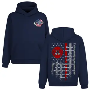 Joshua 1:9 Be Strong Courageous Firefighter Hoodie, 2 Sides, Thin Red Line American Flag Faith Shirt