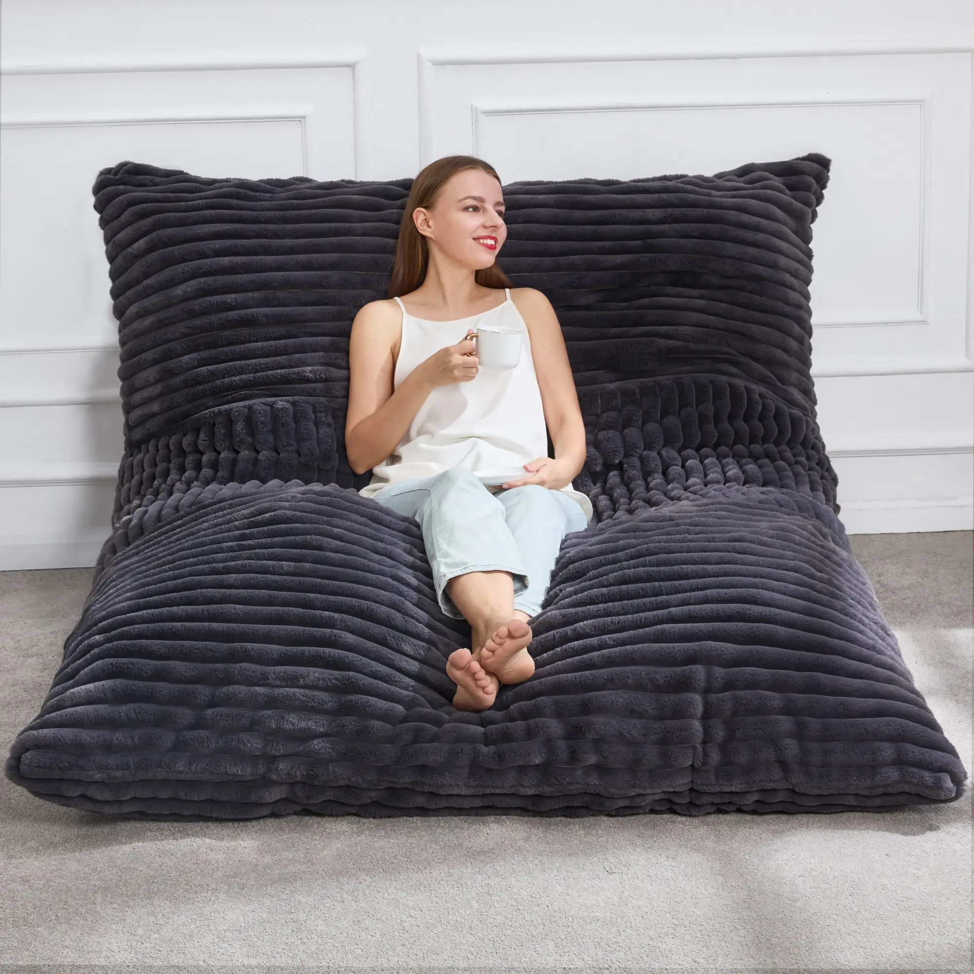 【Hobestluk】3 in 1 Giant Bean Bag Chairs Convertible Bean Bag Floor Cushion with Machine Washable Cover, Beanbag Chairs for Adult - 56"D x 76"W x 7"H,fathersdaygifts