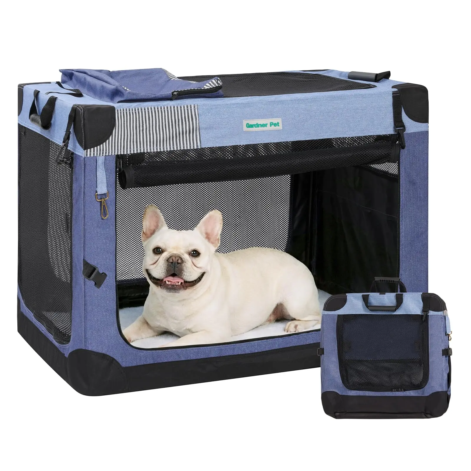 Gardner Pet Soft Collapsible Dog Crate - Portable Travel Dog Crate for Puppy/Small Dogs Indoor & Outdoor, 3-Door Pet Crate with Durable Mesh Windows & Storage Bag