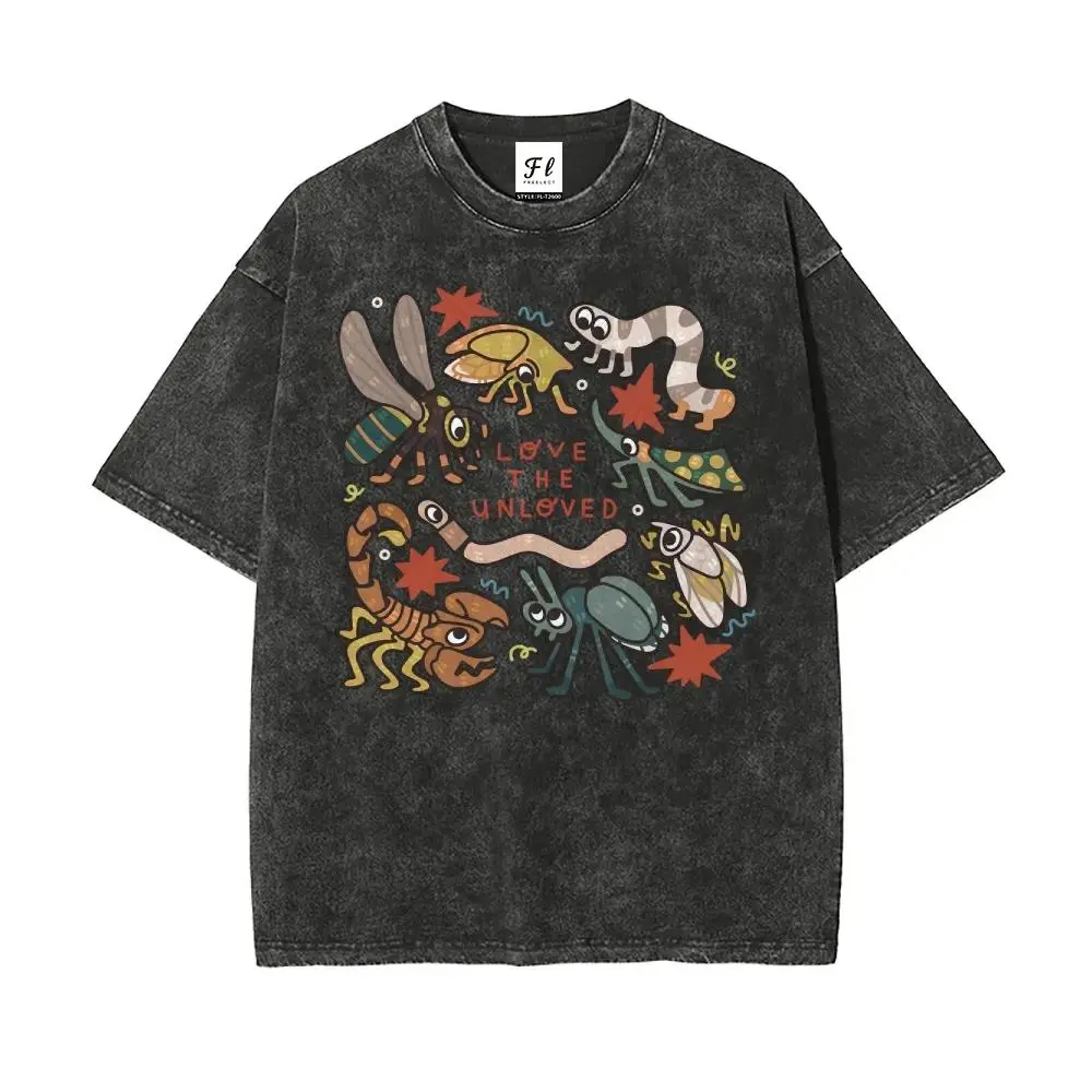 Men's Oversized Retro Chic Herringbone Pure Cotton Vintage 'Love The Unloved' Graphic Print Round Neck Short Sleeve Everyday Streetwear T-Shirt