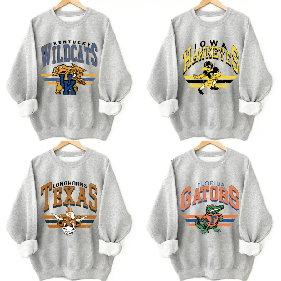 Retro College Football Sweatshirt Ash Grey Crewneck for Men Women, Vintage Game Day Graphic Pullover, Classic Football Fan Unisex Fleece Apparel