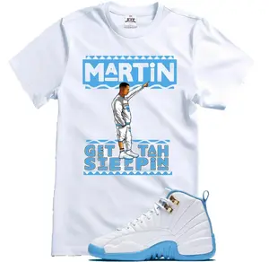 Melo Jordan 12 Shirt, AJ 12 Melo Sneaker Matching Martin T Shirt, 100% Cotton, White Blue Outfit, Classic Fit Casual Short Sleeve Tee, Menswear Tops