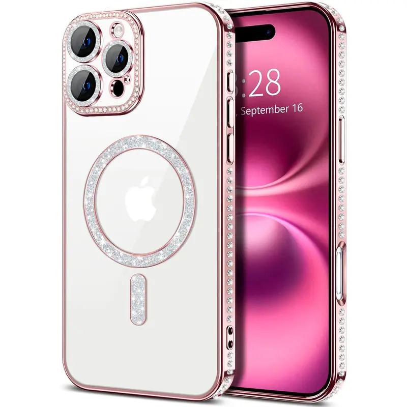 Entronix Luxury Rhinestone Bumper Casing - Protective, Shockproof, Dustproof TPU Magnetic Wireless Cover for iPhone 18/17/16/15/14/13/12/11 (Air/Plus/Pro Max) Mobile Phone Accessories, Iphone 17