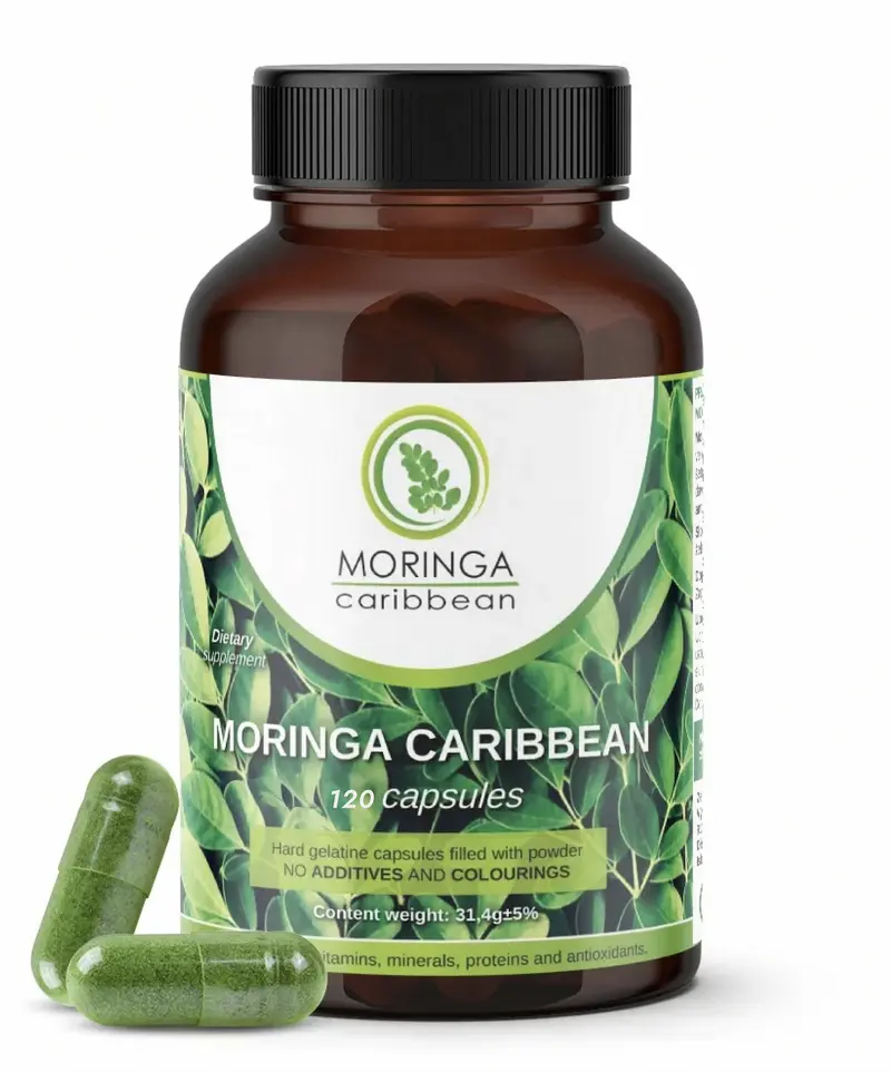 Moringa Caribbean 100% Premium Moringa Powder Capsules 120 Ct Beauty Supplement - GMO Free, Green Superfood, Contains Calcium, Magnesium, Vitamin C, Vitamin B3, Vitamin A, Antioxidants - Energy, Metabolism, Immune Support Natural Fitness