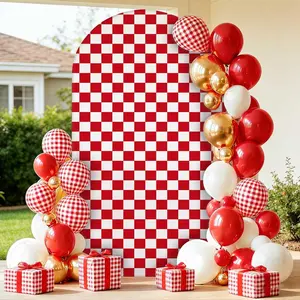 Red White Gingham Arch Backdrop Covers, 6/6.6/7.2 Ft Red Stretchy Arch Backdrop Stand Covers, Photography Background White Plaid Arch Stand Covers for Wedding Birthday Baby Shower Party Decor