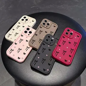 Black bow Pink love pattern iPhone case protective case suitable for iPhone 17 Promax 16 Plus 15 14 13 12 11 X soft case, makes a great gift for friends or family.