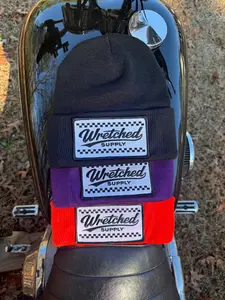 Checkerboard patch beanie