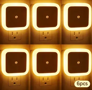 [summervibes]Square Light-Controlled Night Light, Dusk to Dawn LED Night Lamp Sensor Smart Nightlight Space-Saving Non-Blocking Outlet 3000K Warm White Glow for Hallway Bathroom Bedroom Stairs Kitchen (6)