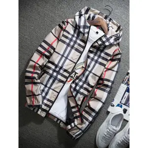 Men's Lightweight Hooded Jacket, Zip-Up Windbreaker with Adjustable Drawstring & Color-Block Stripes for Autumn