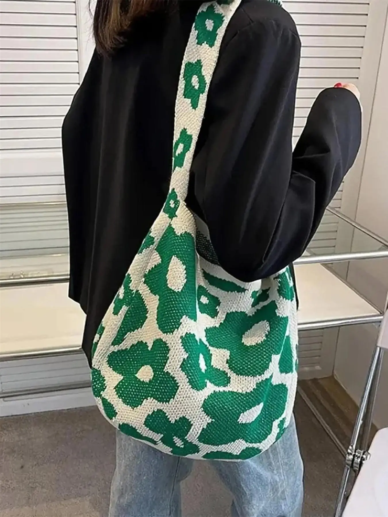 Women's Fashion Floral Pattern Shoulder Bag, Trendy Versatile Slip on Knit Bag for Daily Used, Casual Trendy Versatile High-quality Daily Commuting Ba