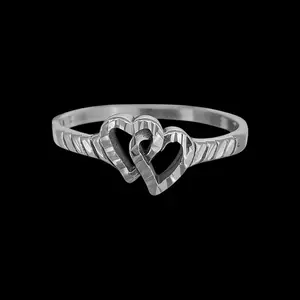 Sterling Silver Diamond Cut Interlocking Hearts Ring