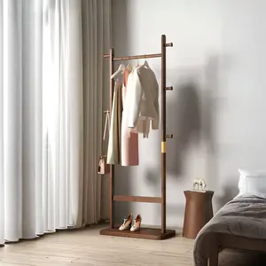 Freestanding wooden coat rack with 5 hooks - Sturdy, versatile organizer for coats, scarves, handbags and umbrellas - Perfect for bedroom, hallway, entryway or office, coat rack for exterior door