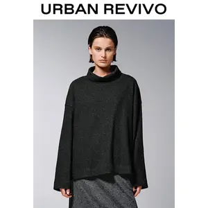 URBAN REVIVO Women's Longsleeve Loose-Fit Turtleneck Pullover Sweatshirt (UWH450156) - 1-Piece Casual Basic Style Top for Pairing with Leggings, Jeans, Longsleeves